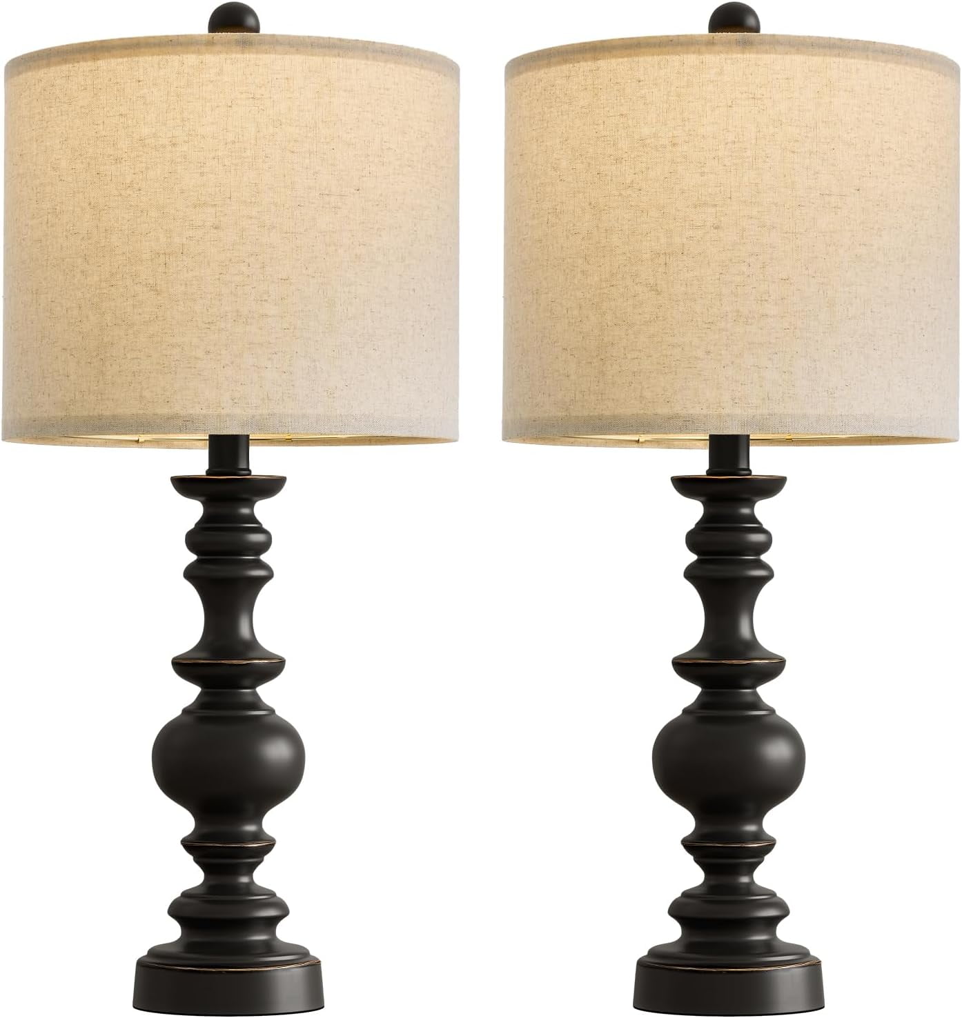 24 Inch Traditional Farmhouse Table Lamp Set of 2 Vintage Resin Nightstand Lamps with Linen Shades for Bedroom Living Room Office