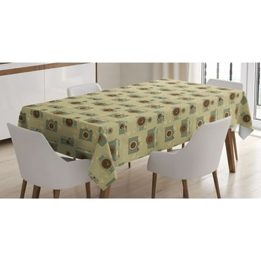 Hipster Tablecloth, Old Style Cameras on a Grungy Background Antique Retro Equipment, Rectangle Satin Table Cover Accent for Dining Room and Kitchen, 60" X 84", Reseda Green Sand Brown, by Ambesonne