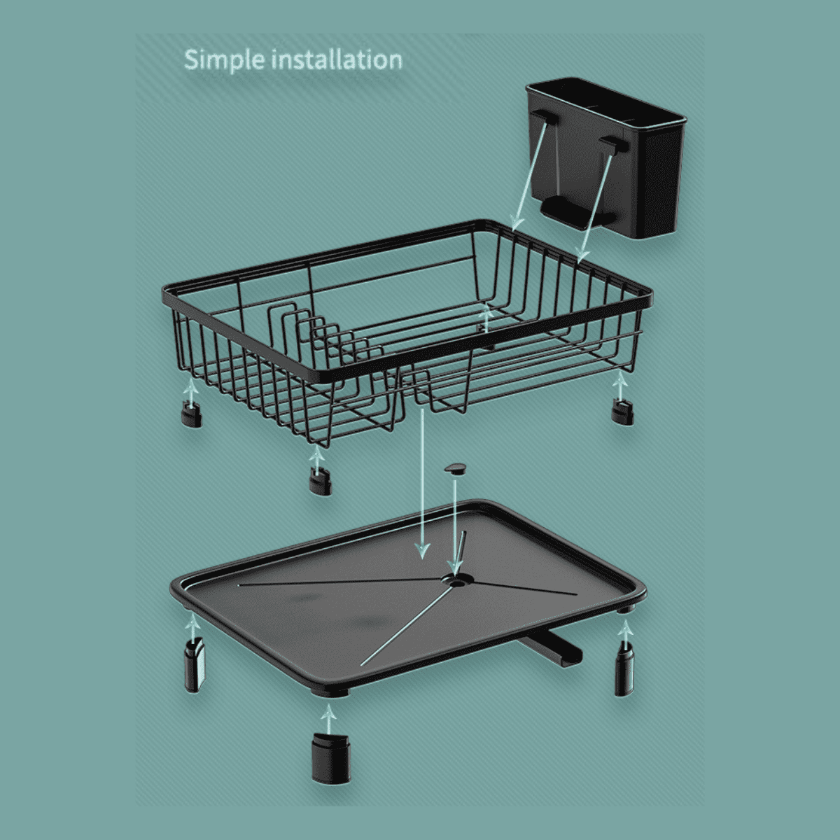DUANJY Dish Drying Rack - Dish Drainer with Utensil Holder, Drainboard, and Swivel Spout, Space-Saving Kitchen Counter Organizer, Black