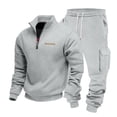 thumbnail image 6 of Men's Winter 2-Piece Set, Quarter-Zip Stand Collar Fleece Sweatshirt with Multi Pockets and Cargo Jogger Pants, Casual Workwear For Cold Weather,Light Gray,XL, 6 of 8