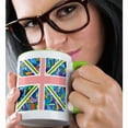 thumbnail image 2 of 3drose, Blue Mosaic Union Jack English Flag - Great Britain United Kingdom England Patriotic Design, 15oz Two-tone Green Mug, 2 of 6