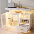 thumbnail image 3 of 40" Wood LED Coffee Bar with Wireless Charging Station, Kitchen Storage Cabinet Coffee Bar Cabinet with 2 Doors and Shelves, Modern Sideboard Buffet for Kitchen(White), 3 of 7