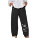 thumbnail image 2 of Pntutb Mujer Casual Cintura Media Bordado Verano Algodón Suelto Pantalones Rectos Largos Pntutb Pntutb-123, 2 of 4