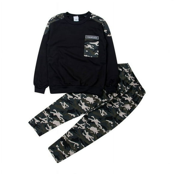 2PCS Set Cool boy Man‘s fashion camouflage suit Kids sweat suit tracksuit Sport Suit
