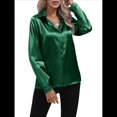 thumbnail image 1 of Blusas de Satén para Mujer, Informales, de Larga, con Botones, Elegantes, para Trabajo y Negocios Verde Oscuro L, 1 of 9