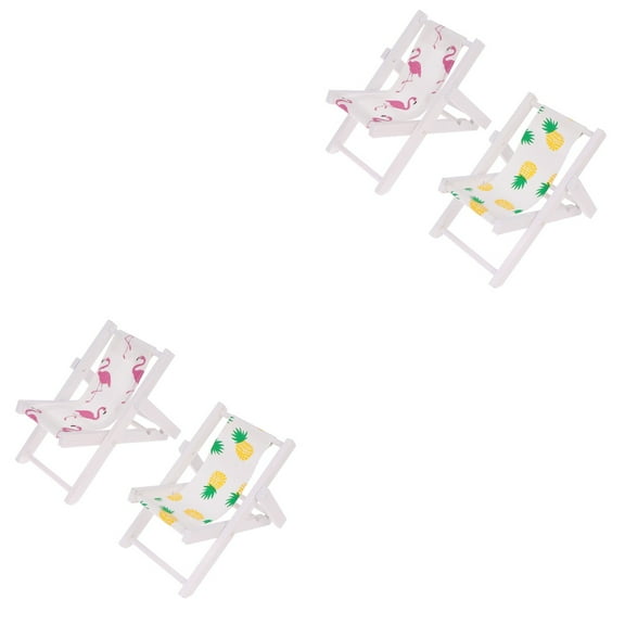OUNONA 4 Pcs Mini Wooden Beach Chair Mediterranean Style Pineapple Flamingo Pattern Mobile Phone Holder Mini Adornment Lounge Deck Chair