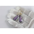 thumbnail image 3 of 14k Yellow Gold Mystic Simulated Topaz Purple Green Earrings Faceted Teardrops Simple Long Drops 1.7", 3 of 3
