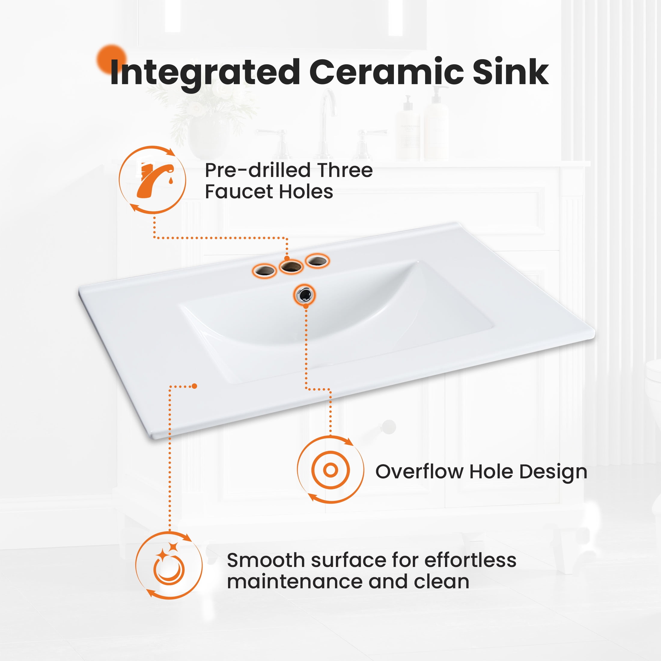 EDX 24-inch Ripple Bathroom Vanity Cabinet, Freestanding Modern Cabinet Vanity with Sink, 2 Soft-Closing Doors & 1 Drawer, Natural Wood