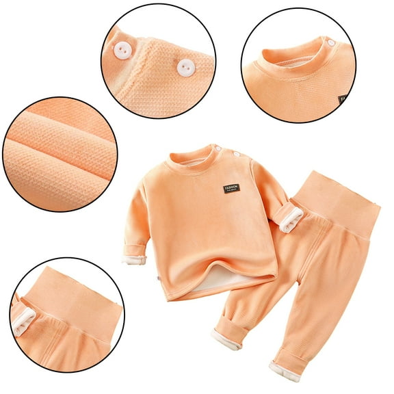 AJZIOJIRO 2PCS Infant Baby Thermal Underwear Set for Girls Boys,Toddler Soft Warm Jammies Pjs Long John Sets High-Waisted Cotton Base Layer 4 Months-4 Years
