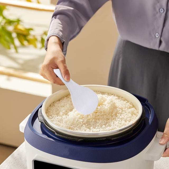 Juego de cucharas de arroz antiadherentes grandes con mango cómodo, paleta para servir texturizada para olla arrocera, herramienta de cocina para restaurantes y uso doméstico, blanco, 10.94 x 3.66 in