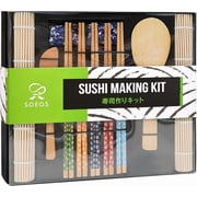 Soeos Beginner Sushi Making Kit, 10 Piece Bamboo Sushi Kit with 2 Bamboo Rolling Mats, 5 Pairs Chopsticks, Paddle, and Spreader
