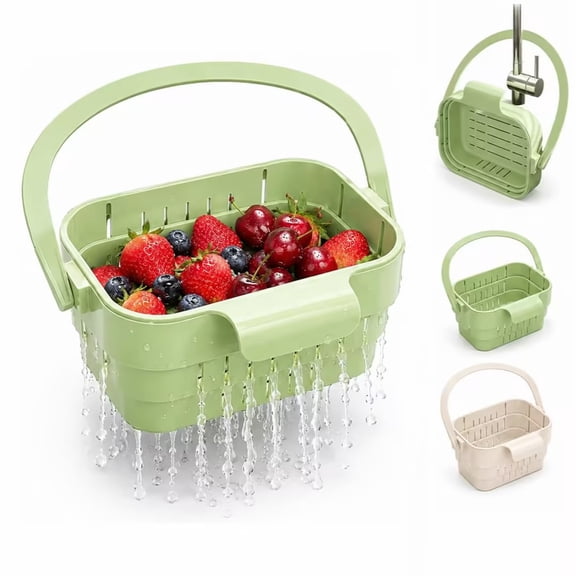 Leutsin Foldable Hanging Kitchen Sink Drain, Stretchable Kitchen Colander with Flip Cover Space Saving Food Strainer, Multi-functional Faucet Storage Rack Draining for Fruits Vegetables Utensils
