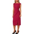 thumbnail image 4 of INSPIRE CHIC Women's Formal Sheath Dress Ruched Boat Neck Cap Sleeve Elegant Work Office Dresses L Red, 4 of 5