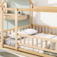 thumbnail image 6 of Full Size Floor Wooden Bed, Montessori Bed with House Roof Design and Fence Guardrails, Playhouse Bed for Kids, Nartural, 6 of 9