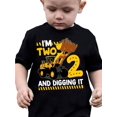thumbnail image 1 of I'm Two And Digging It & Cartoon Digger Graphic Print Boys Funny Creative T-shirt, Comfortable Crew Neck Top, Kids Summer Clothing, 1 of 6