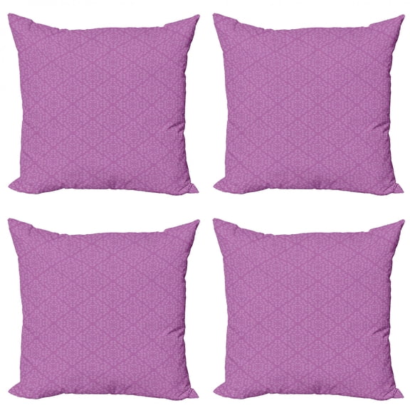 Retro Throw Pillow Cushion Case Pack of 4, Nostalgic Floral Ornament with Curvy Stems and Leaves in Continuation, Modern Accent Double-Sided Print, 4 Sizes, Fuchsia and Lilac, by Ambesonne