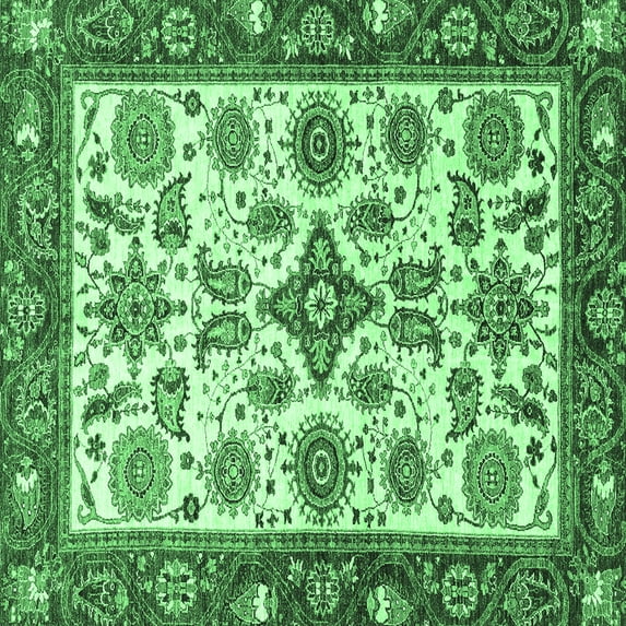 Ahgly Company Indoor Square Oriental Emerald Green Traditional Area Rugs, 4' Square