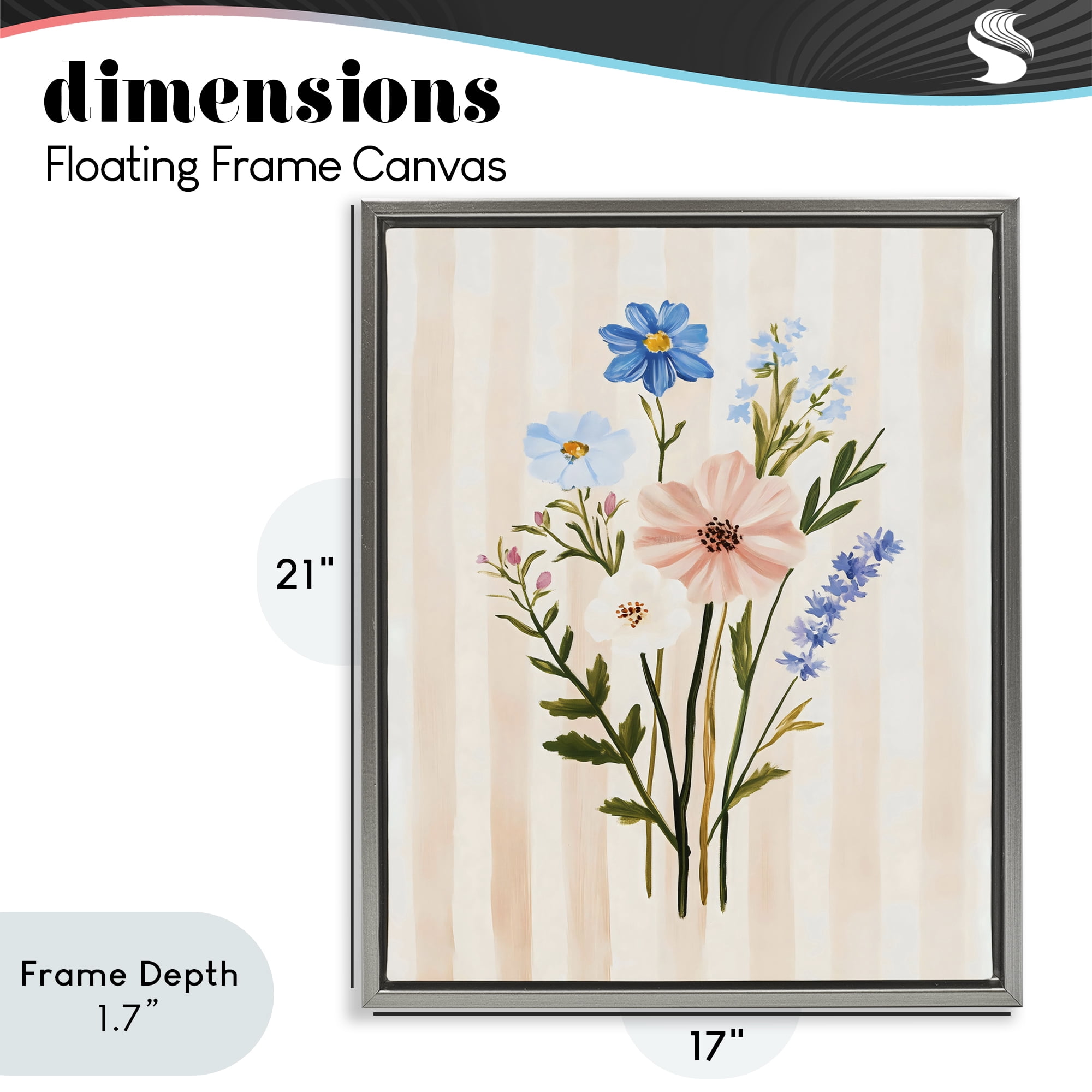 Stupell Industries Cream Stripe Florals Gray Framed Floater Canvas Wall Art, design by The Prints Vibe