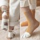 thumbnail image 3 of Calcetines blancos de dibujos animados kawaii para mujer, bonitos calcetines de forro polar con estampado de huellas de perro y gato en 3D para mujer, cálidos y divertidos para dormir en el suelo, c, 3 of 5