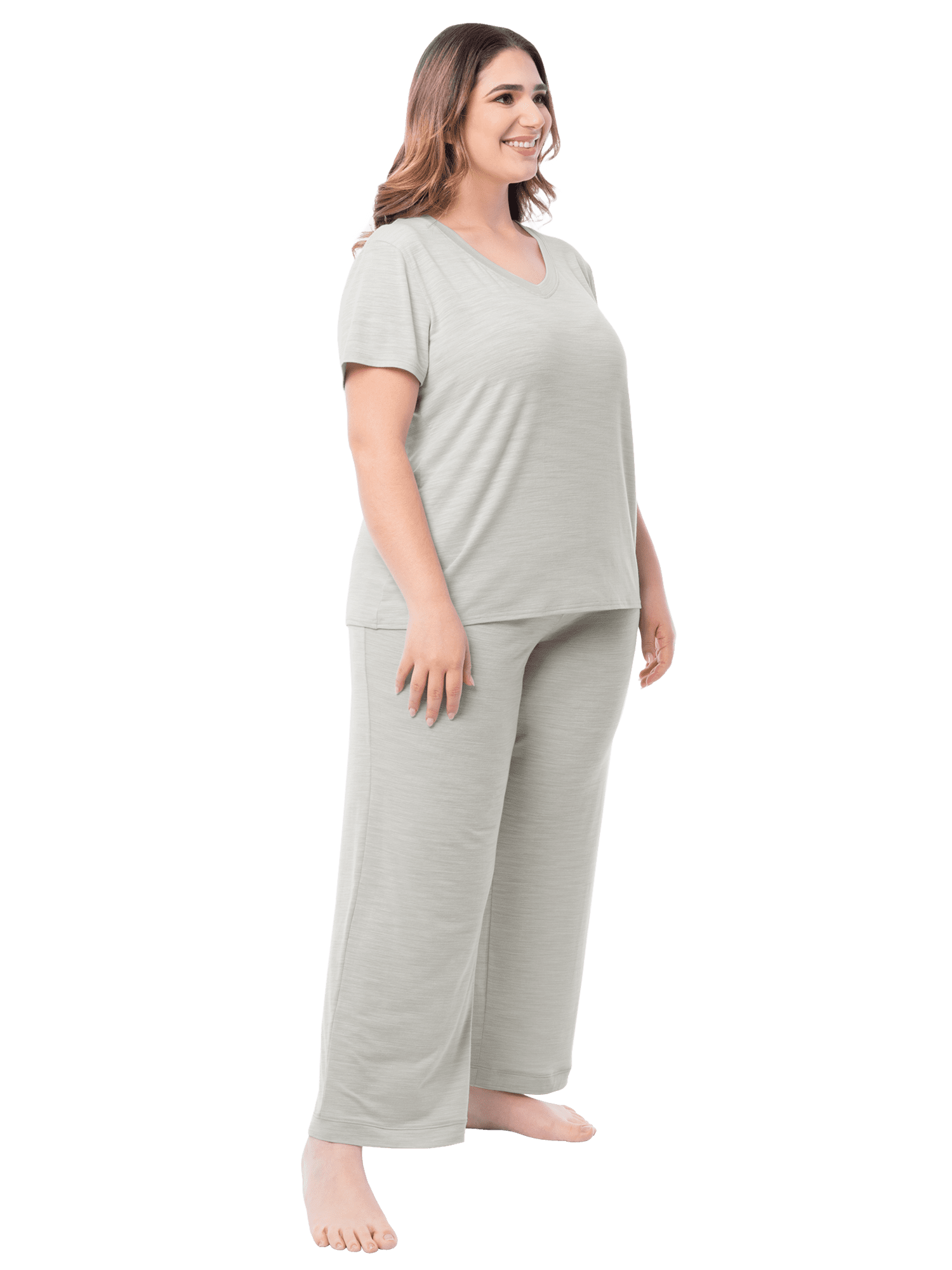 Fruit of the Loom Women's Soft & Breathable V-Neck Short Sleeve Top & Pajama Pant Set, Sizes S-4X