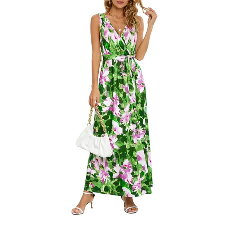 Deep V Collar Slit Belt Maxi Dress Deep V Collar Slit Belt Maxi Dress