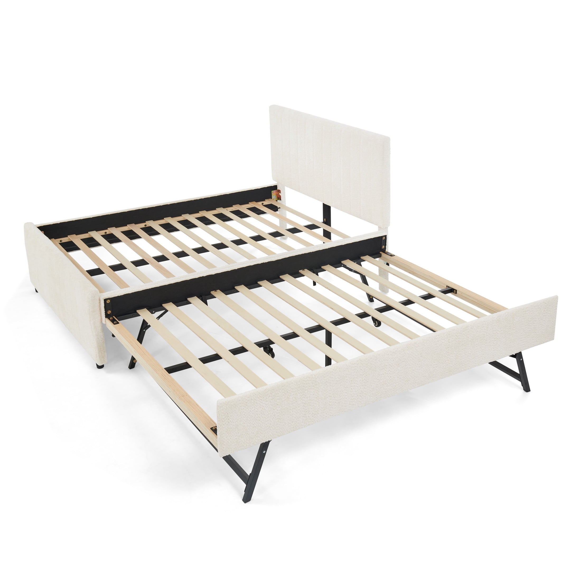 Noble House Fioren Full Size Chenille Upholstered Bed Frame, Space Saving Daybed with Hidden Trundle, Gray