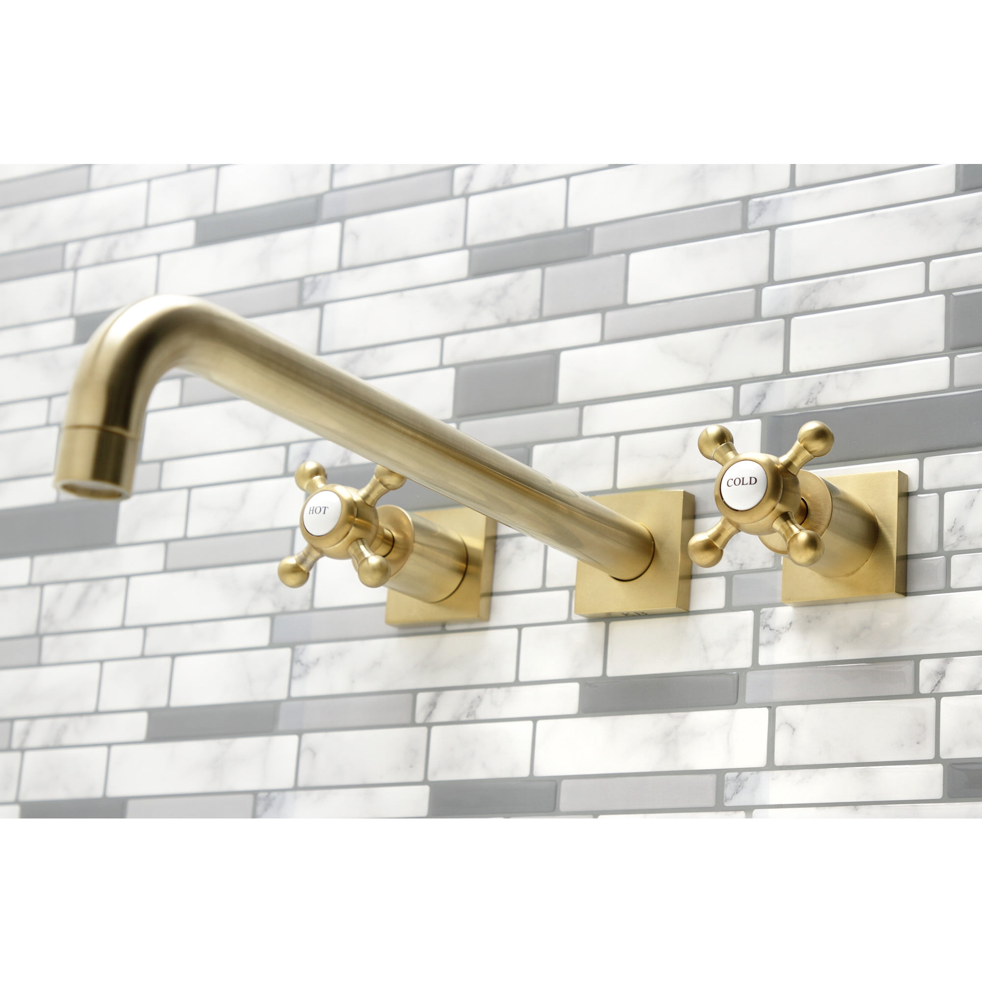 Kingston Brass KS6047BX Metropolitan Two-Handle Wall Mount Roman Tub Faucet, Brushed Brass