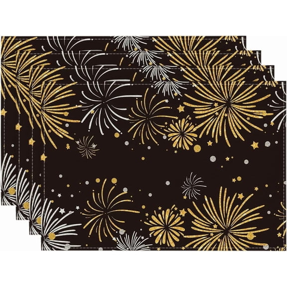 Happy New Year Placemats Set of 4, 12x18 Inch Festival Table Mats for Party Kitchen Dining Decoration