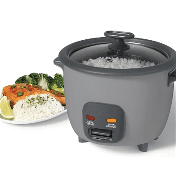 10-Cup Rice Cooker with Ceramic Coating - PFAS-Free - Clear Glass Lid- Grey