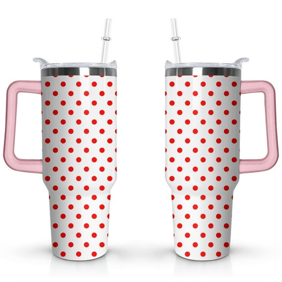 40oz Classic Dot Aesthetic Design Stainless Steel Flip Straw Tumbler Spill Proof Travel Cup Double Wall Vacuum Insulated Coffee Mug with Top Handle