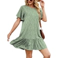 thumbnail image 6 of SHIBEVER Boho Dresses for Women Summer Short Sleeve Shirt Dress Casual Crewneck Ruffle Hem Swimming Skirts Loose Mini Dresses, 6 of 9