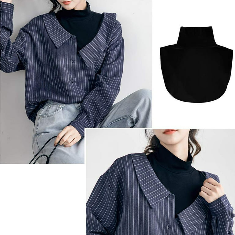 Women's High Neck, Solid Stripe Turtleneck Fake Collar with Women's High Neck, Solid Stripe Turtleneck Fake Collar with