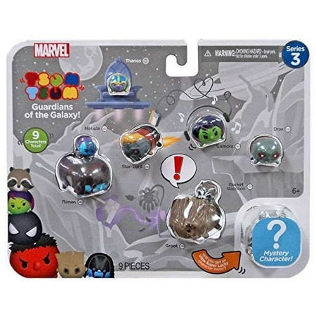 Marvel Tsum Tsum Series 3 Ronan, Nebula, Thanos, Star-Lord, Gamora, Drax, Rocket & Groot Mini Figures, 9 Pack