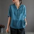 thumbnail image 6 of Mittory Linen Tops for Women Button Down Plus Size T Shirts Soft Short Sleeve Round Neck Collared Shirt, 6 of 6