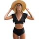thumbnail image 1 of Traje de baño de dos piezas con cintura alta y volantes para mujer, bikini push up con estampado tropical, 1 of 6