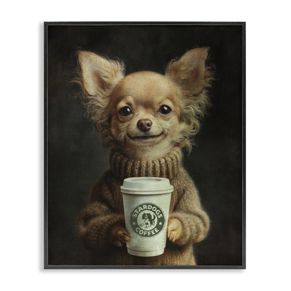 Stupell Industries Espresso Pup in Cozy Sweater Black Framed Giclee Art, design by Svetlana Aleynikova