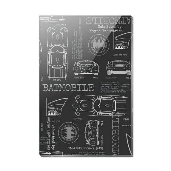 Batman Batmobile Blueprint Pattern Rectangle Acrylic Fridge Refrigerator Magnet