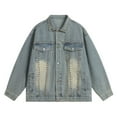 thumbnail image 1 of QHFBli Men's Denim Jacket with Rips Mens Distressed Denim Jacket Washed Jean Coat For Casual Streetwear Loose Fit Oversized Trucker Style Spring Autumn Outerwear, 1 of 4