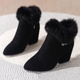 thumbnail image 4 of Women's Booties, Pointed Toe Suede Ankle Boots with Chunky Heel and Rhinestone Detail for Fall Winter Fashion, 4 of 8