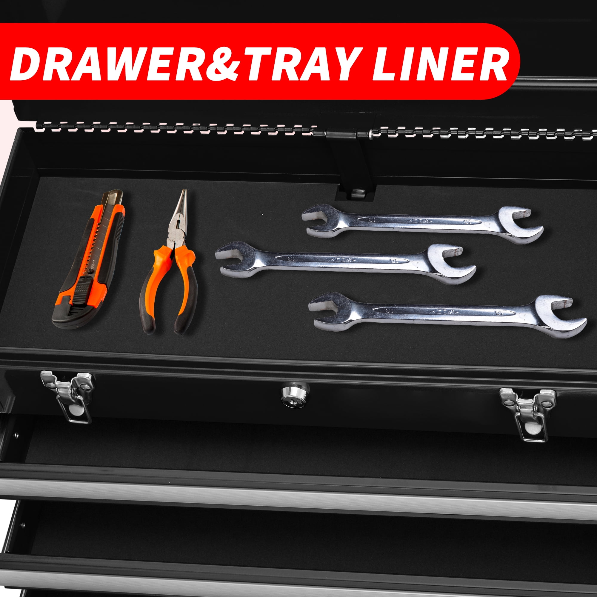 Noaman 20.3" Metal Tool Box with 4 Drawers, Portable Steel Tool Chest with Cylinder Lock & Latch Closure, Powder Coated for Garage, Warehouse & Outdoor Use-Black