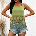 thumbnail image 3 of cocolona Womens Summer Crochet Tank Tops Crew Neck Sleeveless Lace Fringe Hem Shirts Casual Solid Color Flowy Blouses, 3 of 5