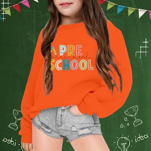 Boys Sweatshirts Childrens Cute Print Pullover Crew Neck Long Sleeve Hoodless Sweatshirt Orange 5-6 Years