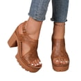 thumbnail image 4 of Viluyesy Womens Chunky Heeled Sandals, Hollow Out Thick Sole Peep Toe Summer Fashion Dressy Pumps Shoes Brown US5.5, 4 of 9