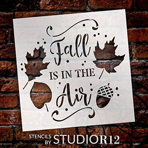Whaline 9Pcs Autumn Fall Painting Stencils Thanksgiving Drawing Templates Stencils Plastic Templates for DIY Art Craft Home Decor Maple Leaves Sunflowers Wreath Wheat Ears Pine Cone Truck 20 x 20cm 