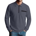 thumbnail image 2 of sdhkgrrt Men's Collared Long Sleeve Zipper Pullover Fall Winter Casual Basic Tops Fashion Trendy Work Business Outfits Clothes, Navy L, 2 of 6