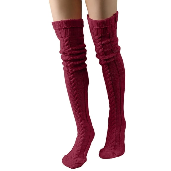 UJNDER Winter Warm Knitted Socks High Tube Over Knee Leg Warmers Thick Woolen Stacked Stockings Hot Pink