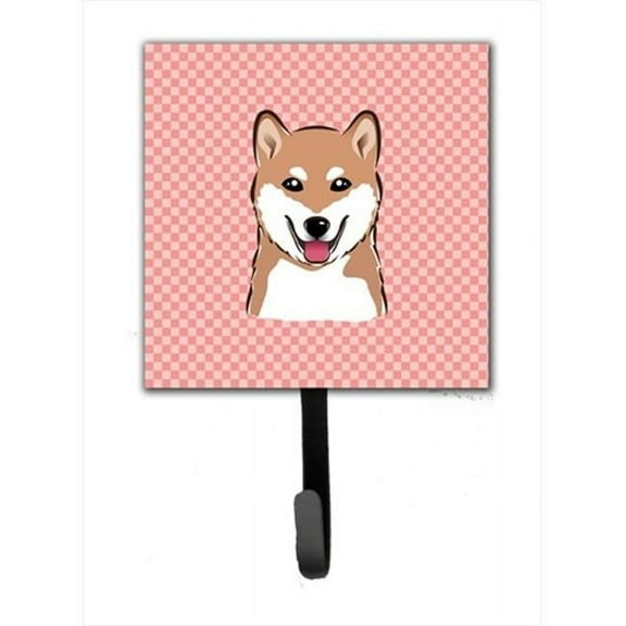Checkerboard Pink Shiba Inu Leash Or Key Holder, 4.25 W x 7 H In.