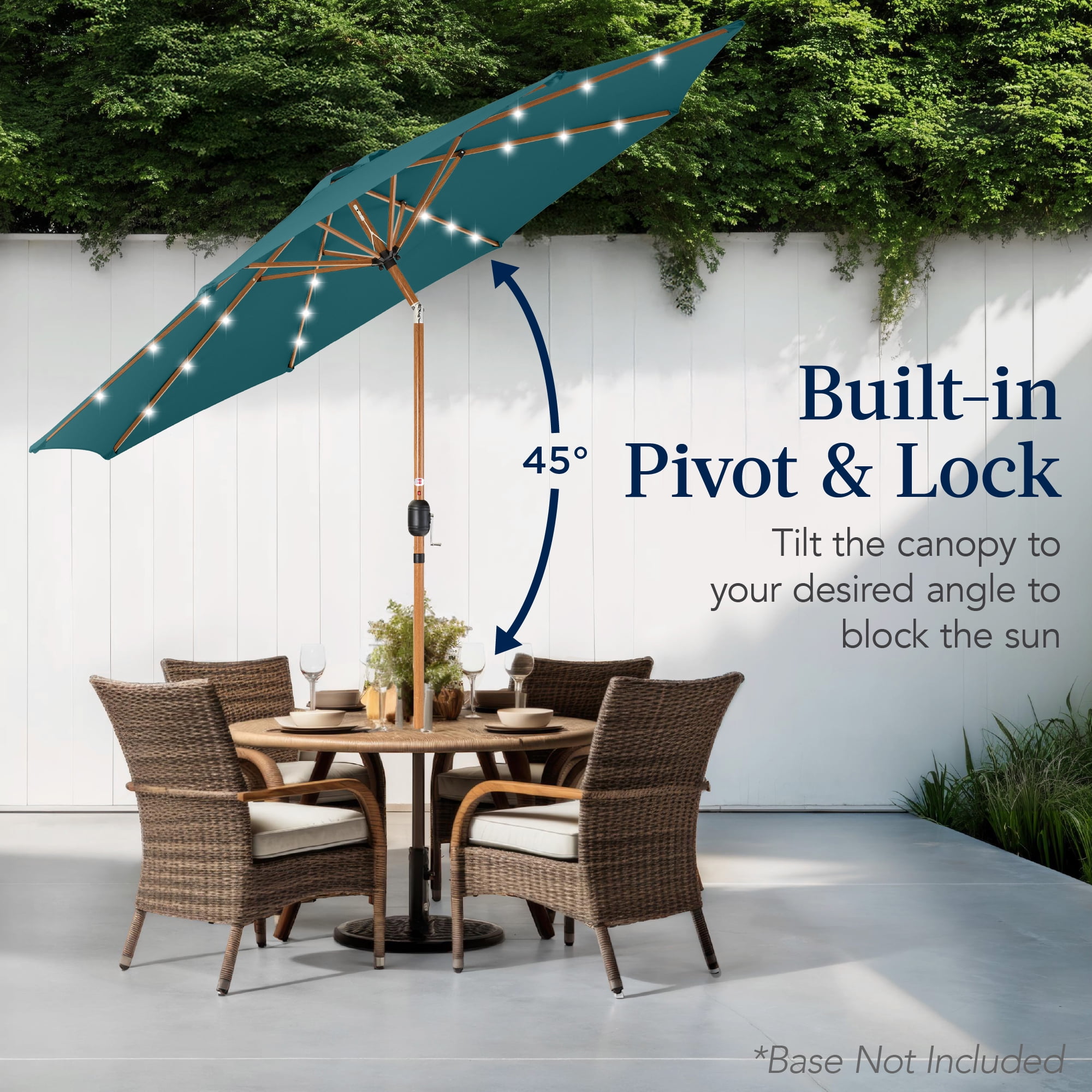 Best Choice Products 10ft Solar LED Lighted Outdoor Woodgrain Pattern Steel Market Patio Umbrella - Cerulean