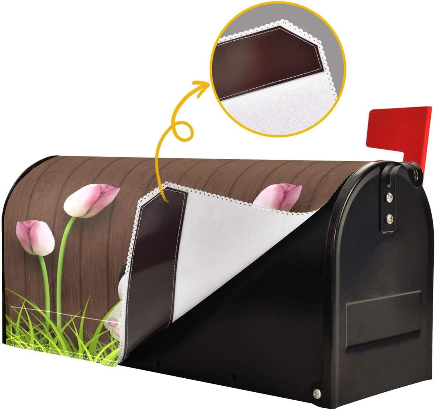 Easter Mailbox Covers, Easter Bunny Pink Tulips Mailbox Covers Oxford Cloth Post Box Cover with Magnetic Strip for Garden Yard Decor