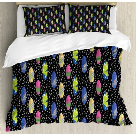 Surfboard Duvet Cover Set Colorful Boards In Memphis 80s Retro